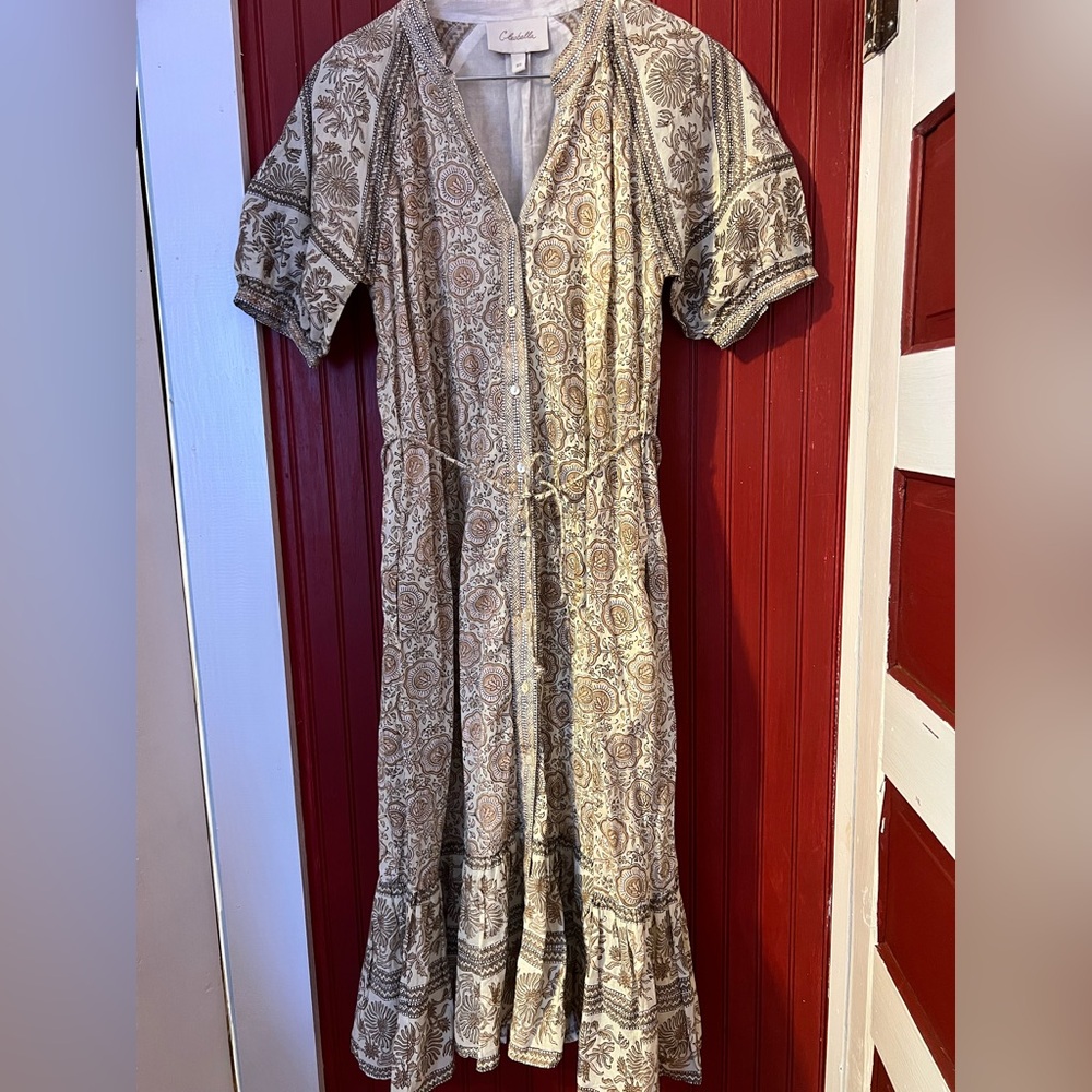 CLEOBELLA 
Maddelyn Midi Prairie Style Dress In Neutral Organic Cotton XS - Picture 5 of 10